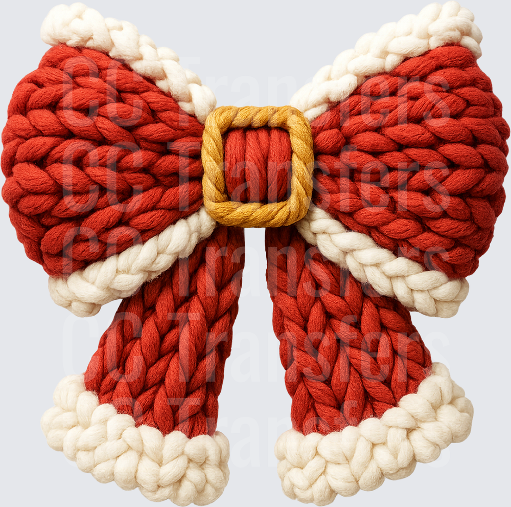 Chunky Knit Yarn Christmas Bow with Gold Buckle (DTF)