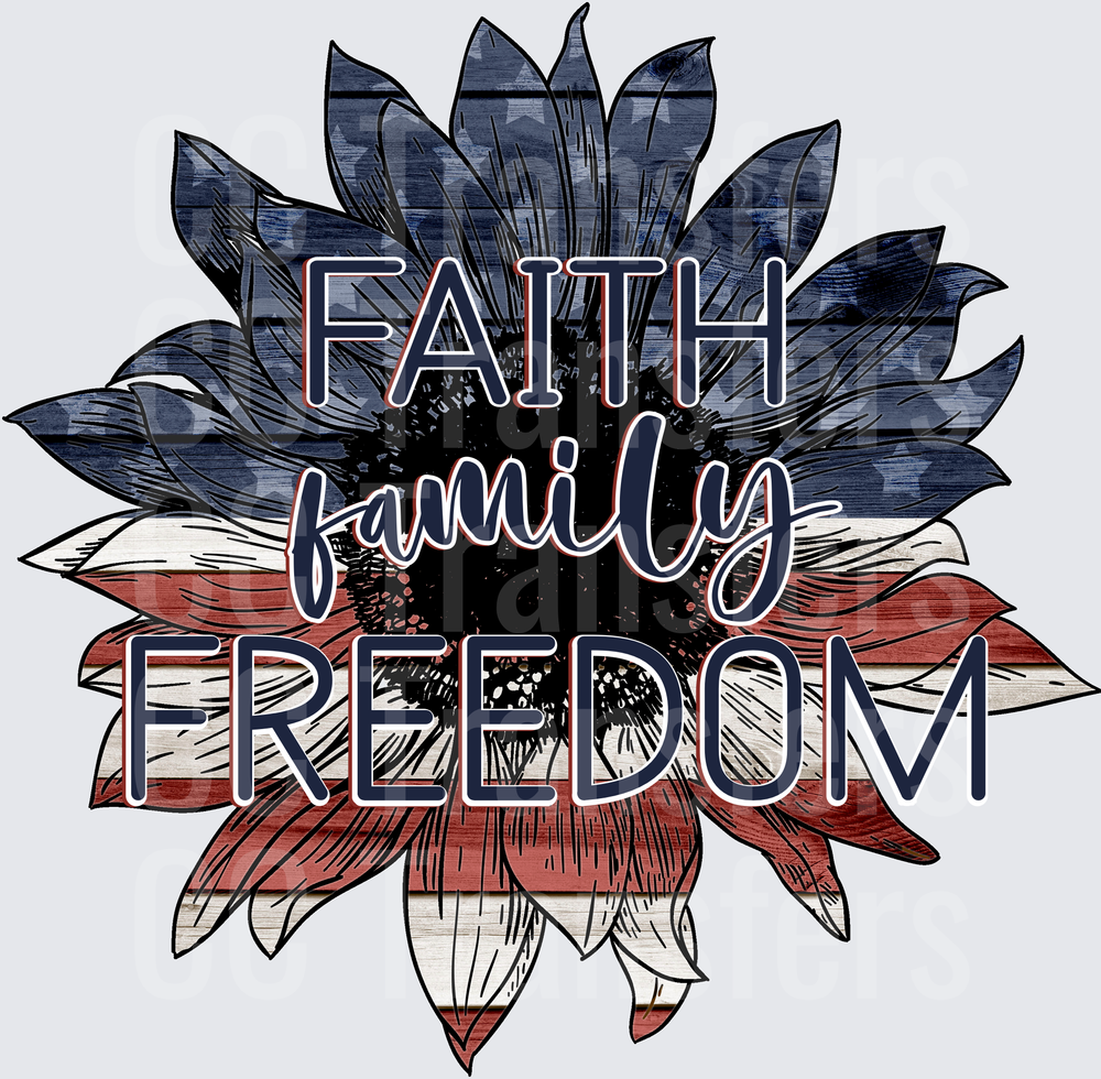 Faith Family Freedom Patriotic Sunflower (DTF)