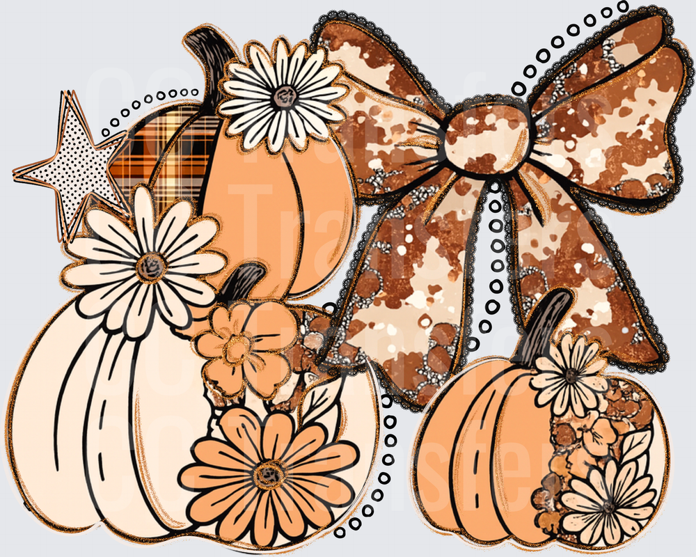 Boho Fall Pumpkins Floral Glitter Bow Autumn (DTF)