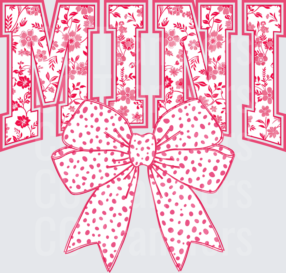 Pink Floral MINI Varsity Letters with Polka Dot Bow (DTF)