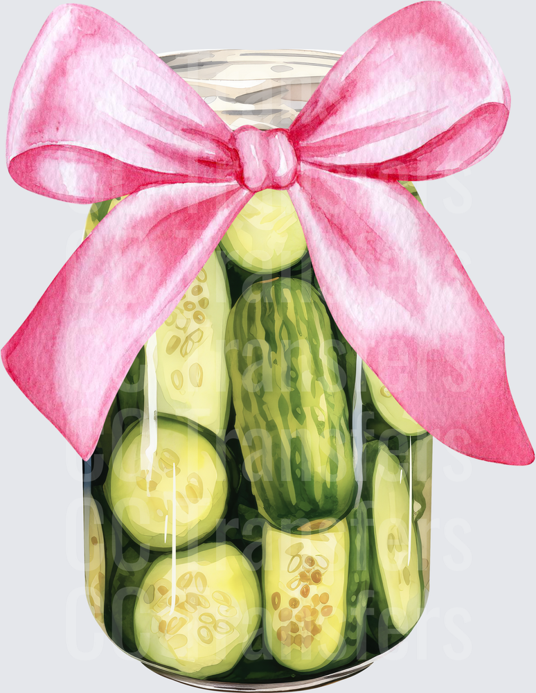 Watercolor Pickle Jar with Pink Bow