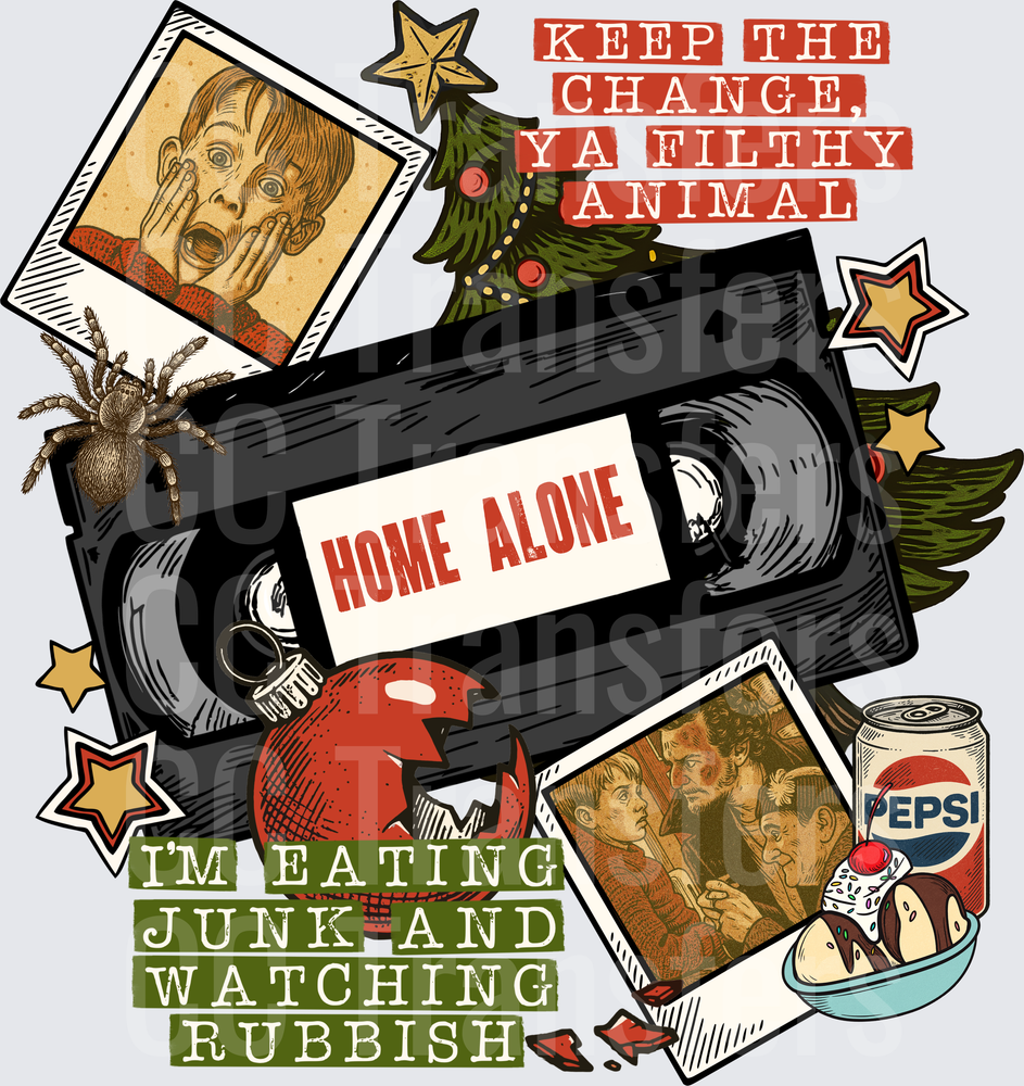 Home Alone Christmas VHS Collage Quote Design (DTF)