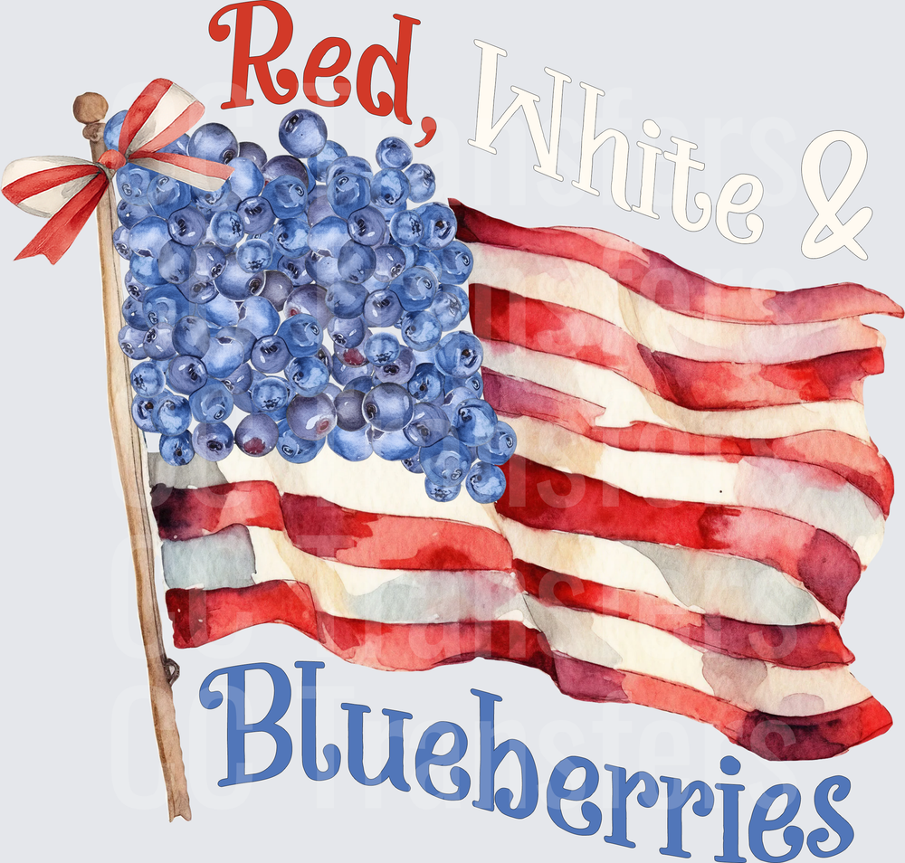 Red White & Blueberries Patriotic Flag Watercolor (DTF)