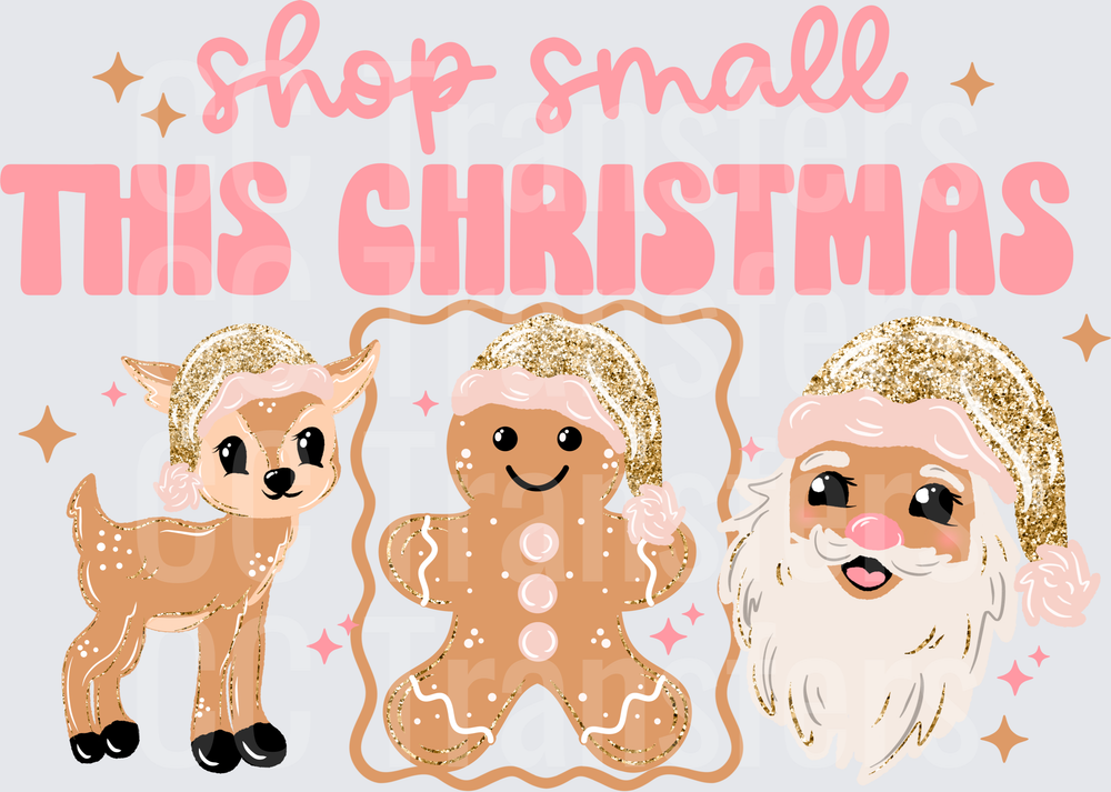 Shop Small This Christmas Boho Pink Santa Reindeer Gingerbread (DTF)