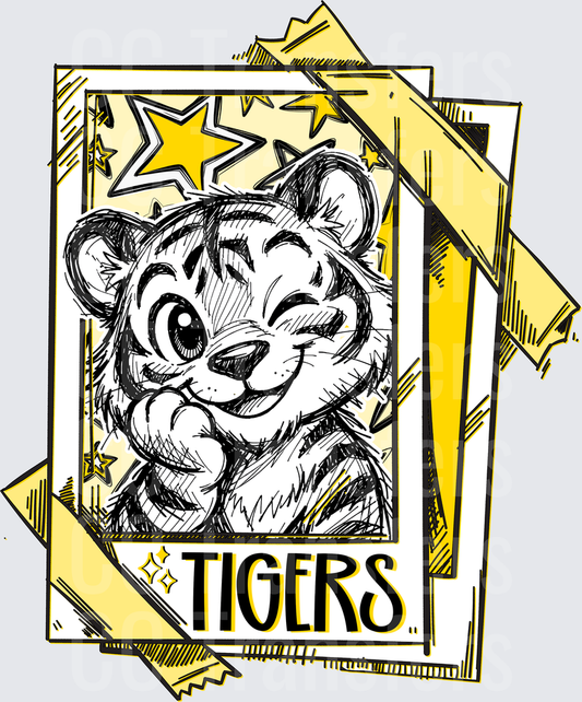 Cute Cartoon Tiger Cub Sketch Card with Stars Tigers (DTF)
