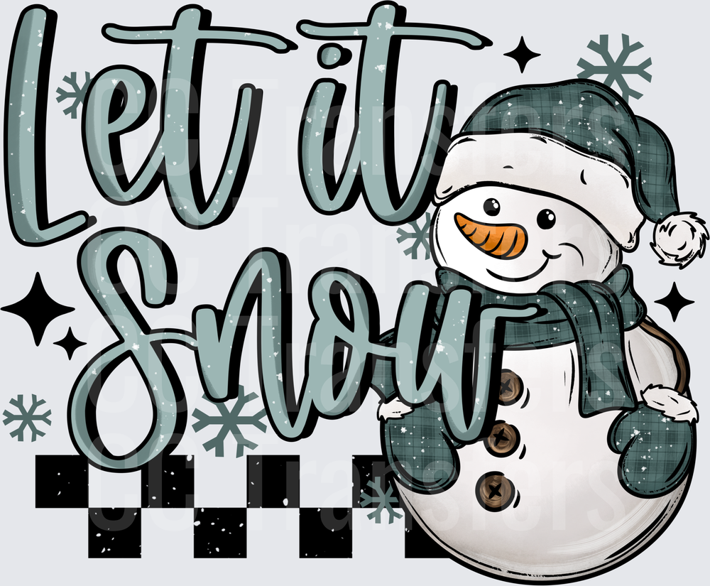 Let It Snow Snowman Plaid Hat Checkered Winter (DTF)