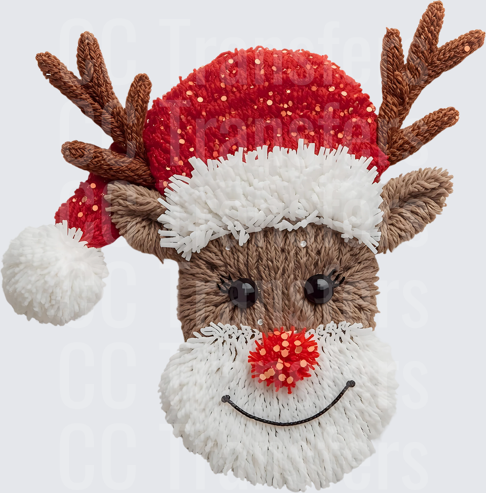 Cozy Yarn Reindeer Red Nose Santa Hat Christmas (DTF)