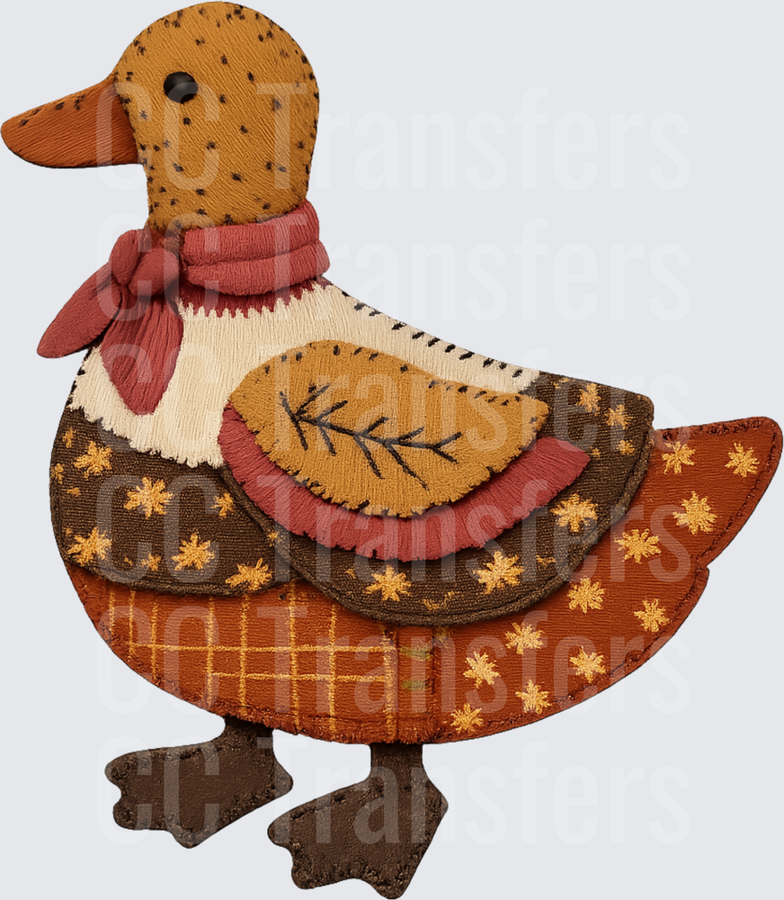 Primitive Folk Art Patchwork Duck with Bow Scarf (DTF)