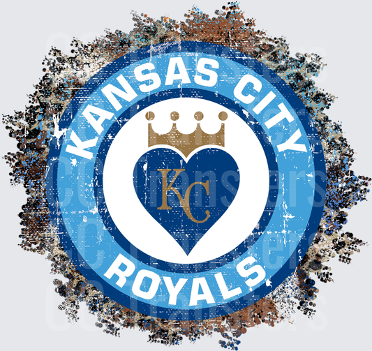 Grunge Baseball City Royals Crown Heart Circle Logo (DTF)