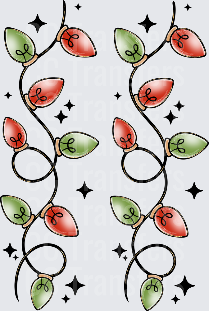 Tangled Red and Green Christmas Light Strands with Sparkles (DTF)