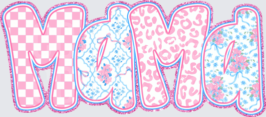 Mama Pink Patchwork Glitter Floral Leopard Letters (DTF)