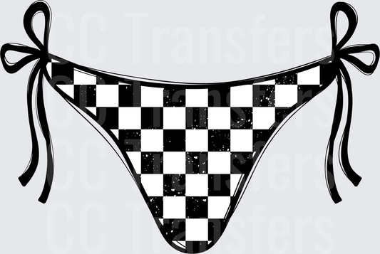 Black and White Checkered Tie-Side Bikini Bottom (DTF)