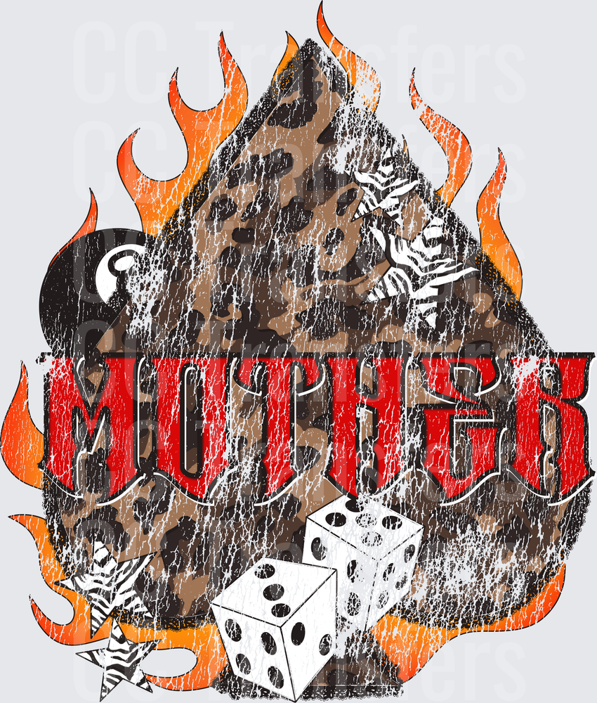 Mudge Flames Dice Leopard Grunge Bold Graphic (DTF)
