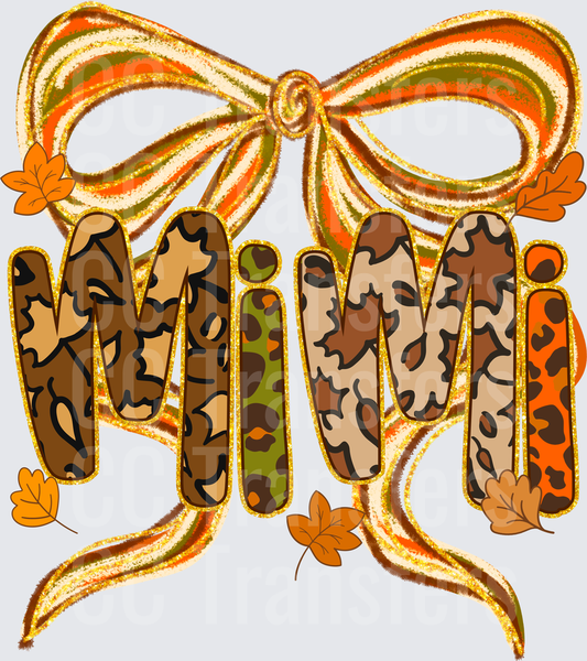 Mimi Fall Leopard Print Letters Bow Autumn Leaves (DTF)