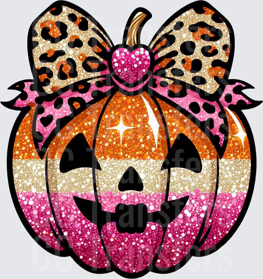 Glitter Leopard Bow Jack-O-Lantern Halloween Pumpkin (DTF)