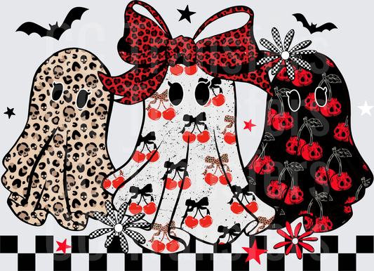 Spooky Rockabilly Ghost Trio Leopard Cherry Skull (DTF)