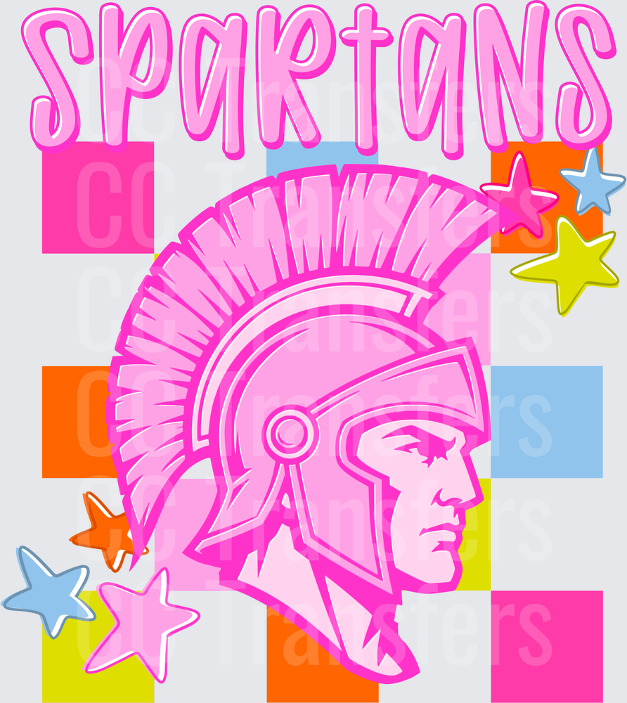 Spartans Mascot Pink Retro Colorblock Stars (DTF)