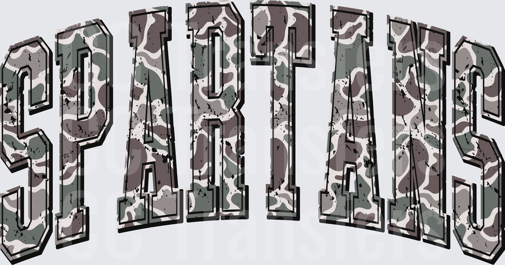 Spartans Arched Camo Varsity Lettering (DTF)