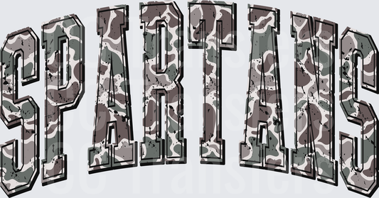 Spartans Arched Camo Varsity Lettering (DTF)