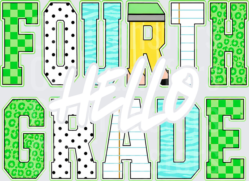 Fourth Grade Patterned Block Letters School Design (DTF)