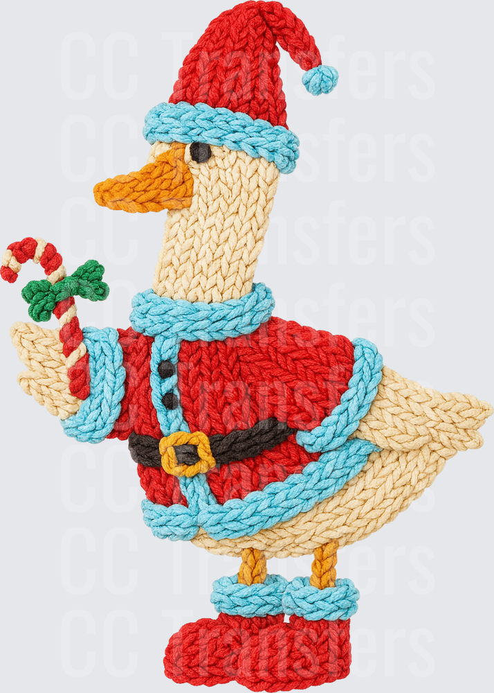 Knitted Christmas Duck Santa Candy Cane Holiday (DTF)