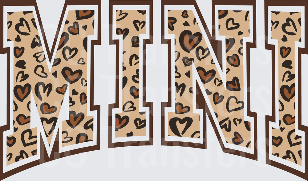 MINI Bold Varsity Letters Heart Leopard Print Design (DTF)