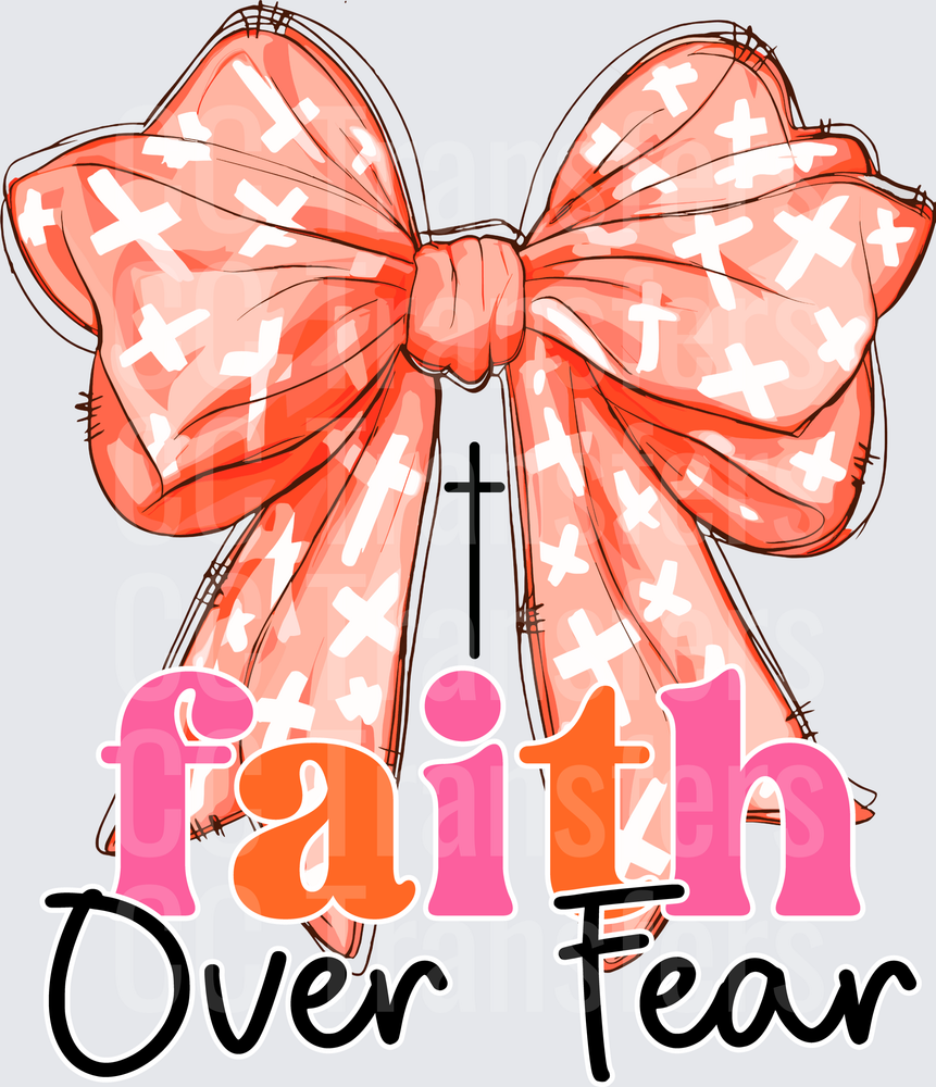 Faith Over Fear Coral Coquette Bow with Crosses (DTF)