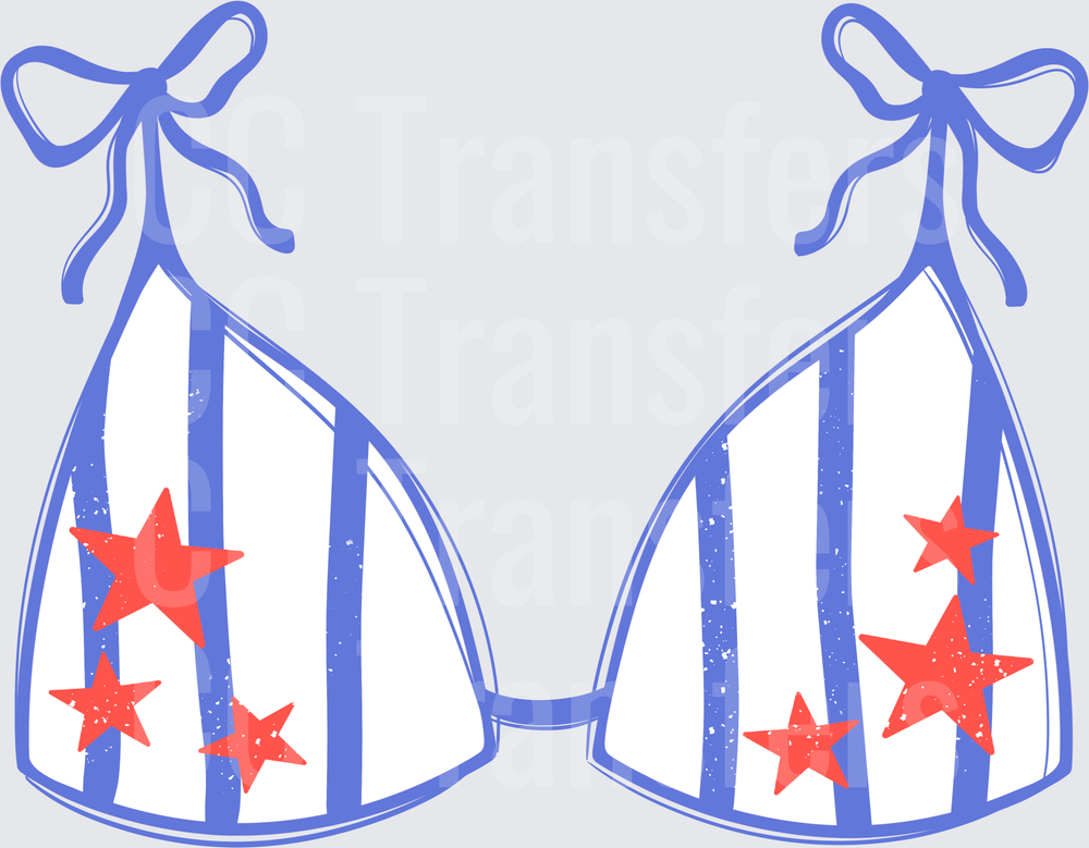 Patriotic Stars and Stripes Bikini Top with Bow Ties (DTF)