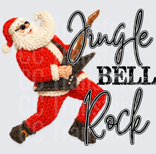 Jingle Bell Rock Knit Crochet Santa Playing Guitar DTF