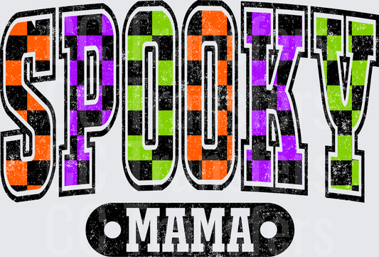 Spooky Mama Halloween Checkered Varsity Distressed (DTF)