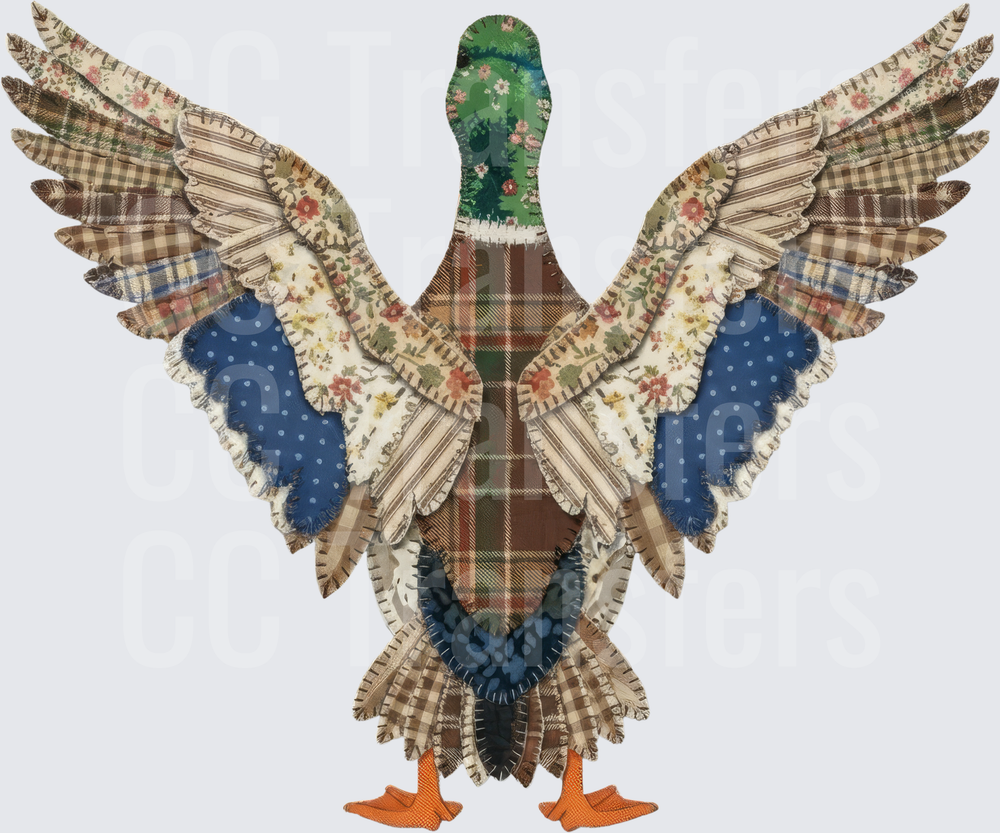 Patchwork Quilt Mallard Duck Wings Spread (DTF)