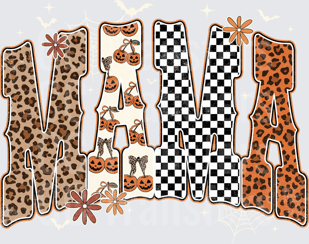 Halloween Mama Leopard Checkered Pumpkin Floral Letters (DTF)