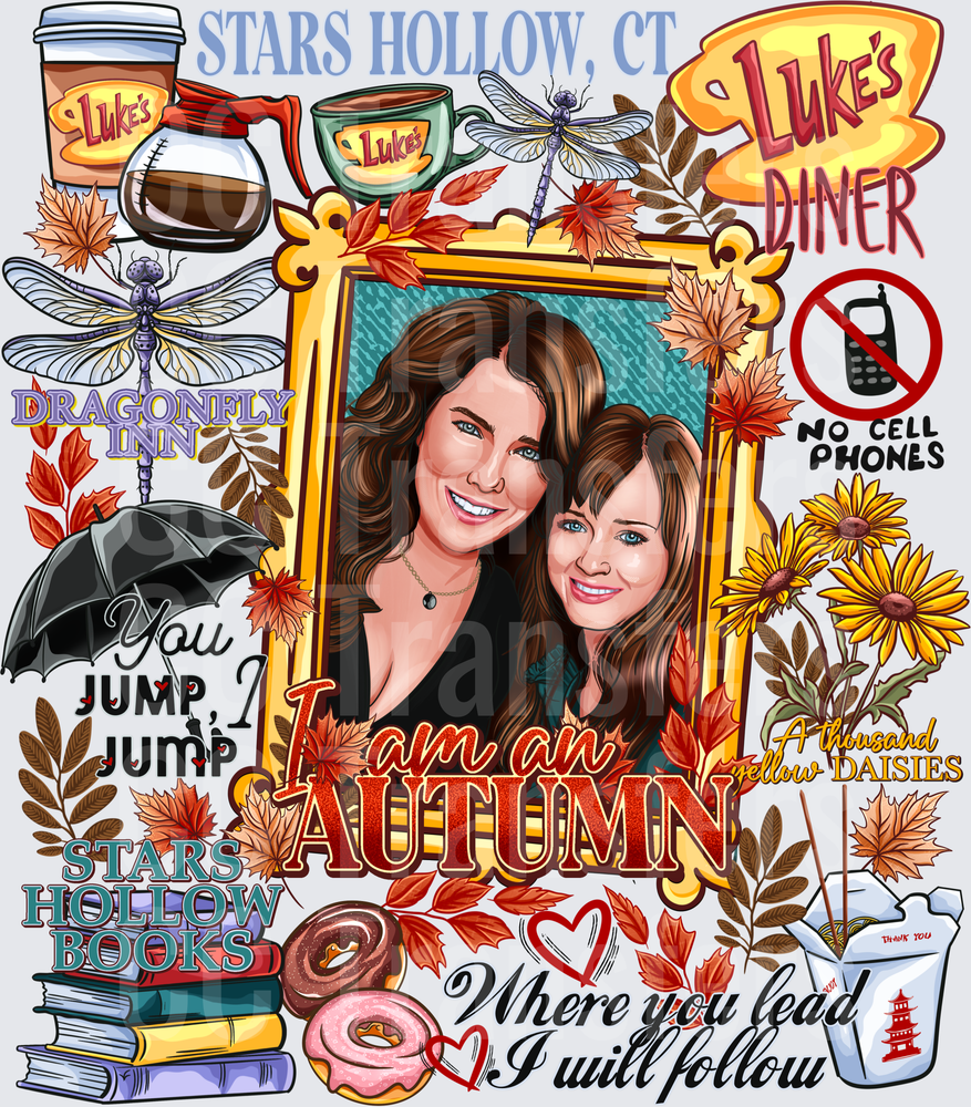 Gilmore Girls Stars Hollow Autumn Mom Daughter Fan Art (DTF)