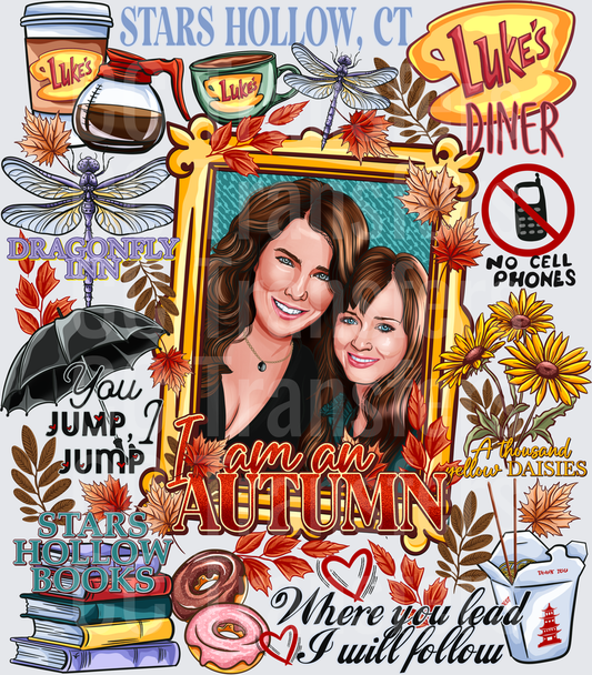 Gilmore Girls Stars Hollow Autumn Mom Daughter Fan Art (DTF)