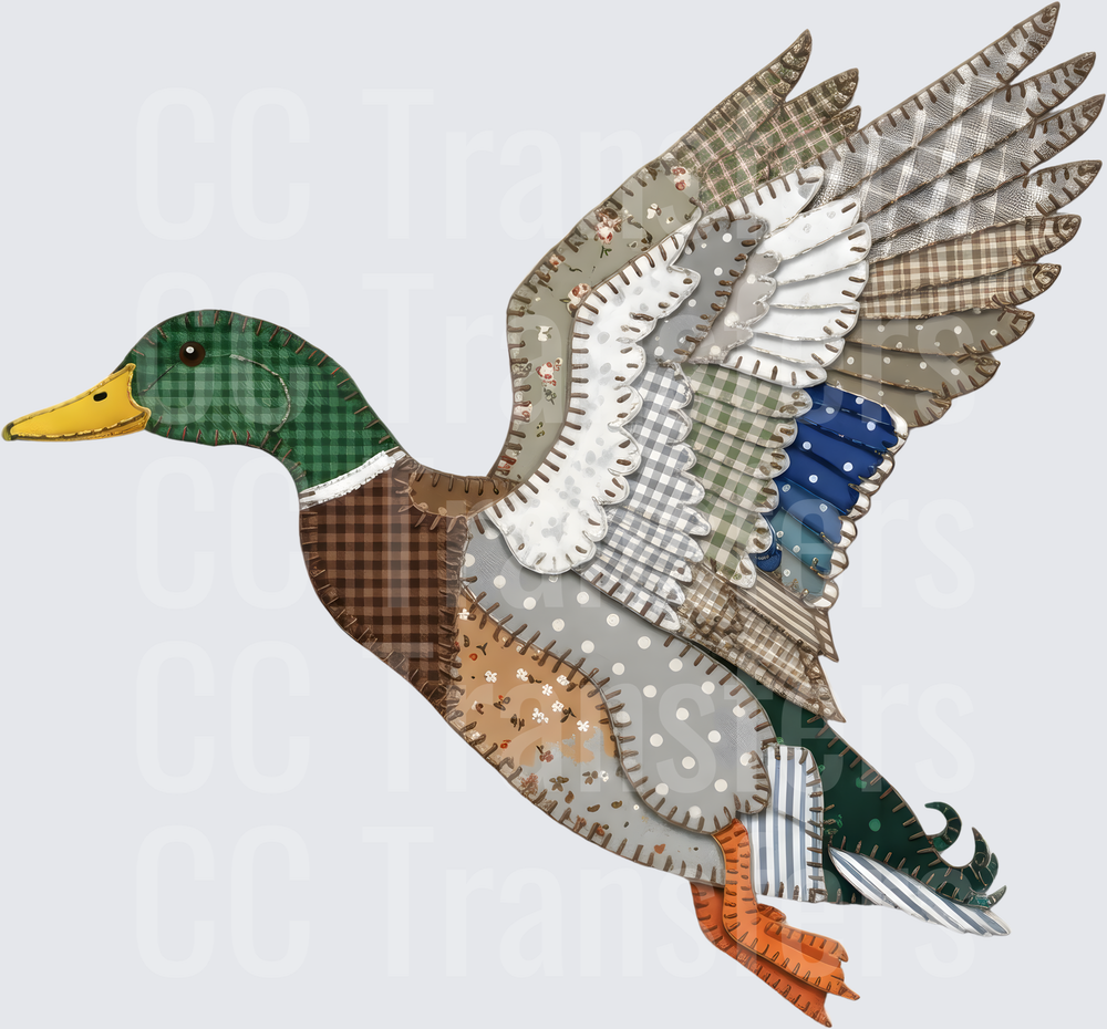 Patchwork Quilt Flying Mallard Duck (DTF)