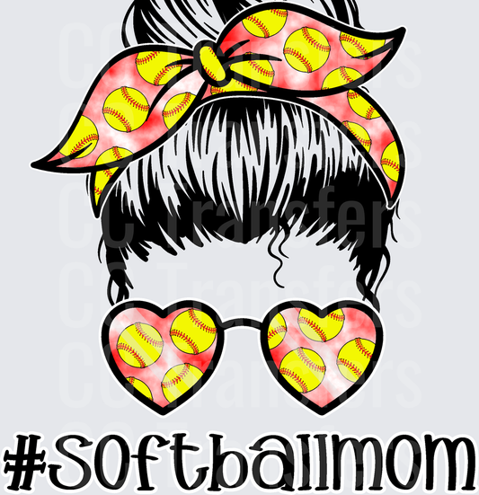 Messy Bun Softball Mom Heart Sunglasses #SoftballMom (DTF)