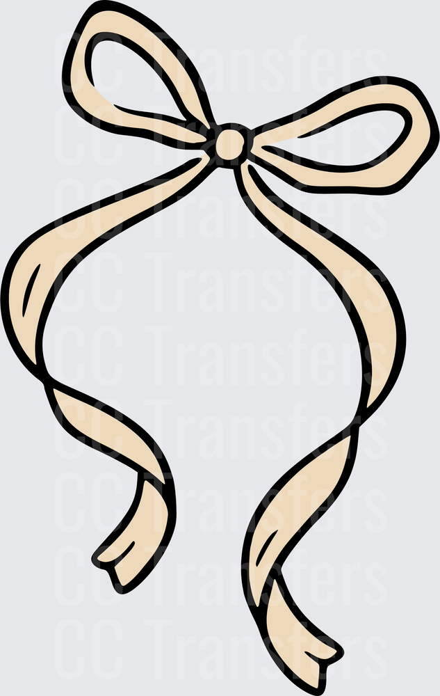 Cute Beige Ribbon Bow with Flowing Tails (DTF)