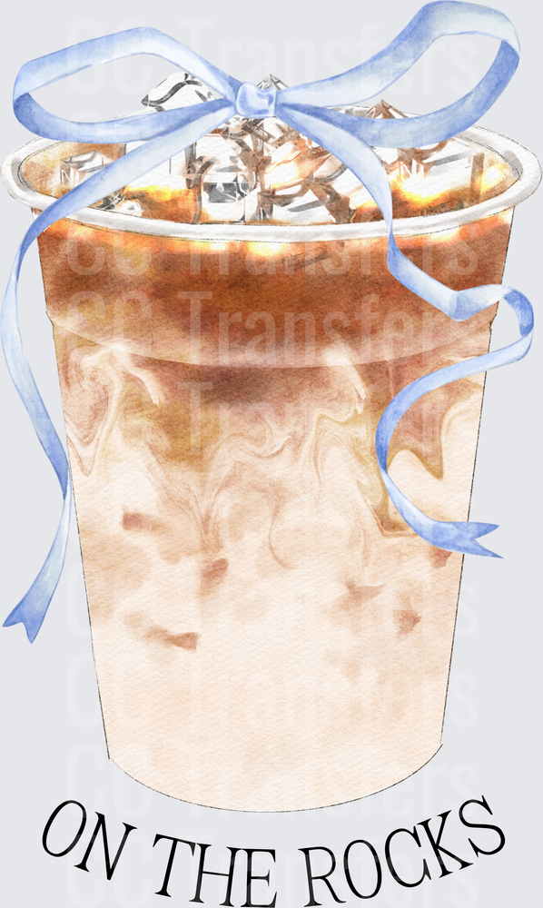 Watercolor Iced Coffee Blue Bow On The Rocks (DTF)