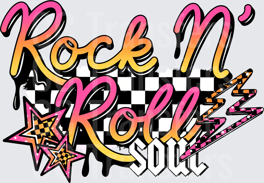 Rock N' Roll Soul Retro Checkered Drip Script (DTF)