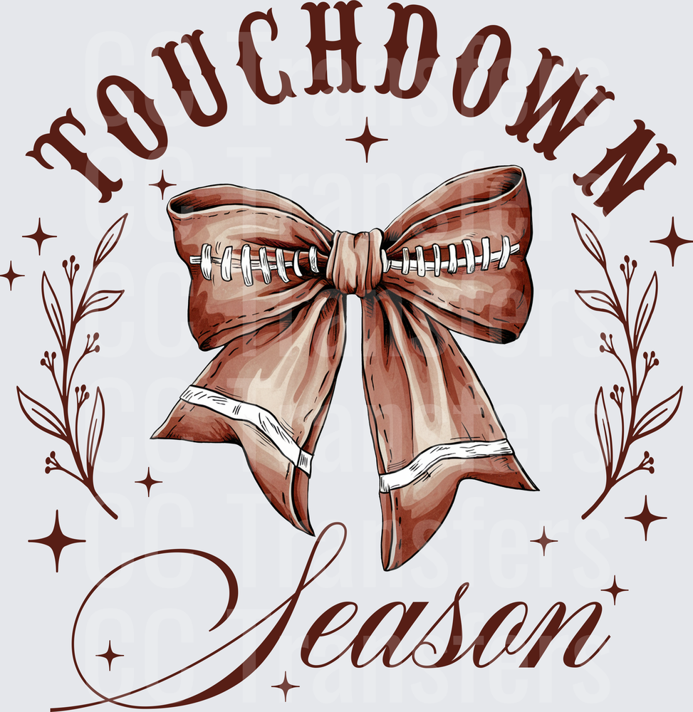 Touchdown Season Football Bow Floral Sparkle Design (DTF)