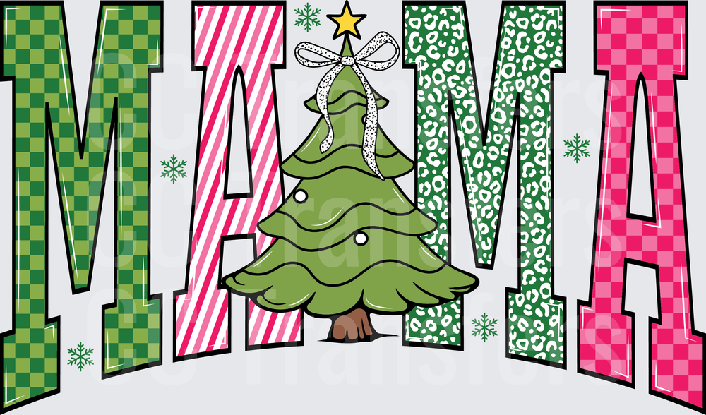 Christmas MAMA Patterned Letters with Holiday Tree (DTF)