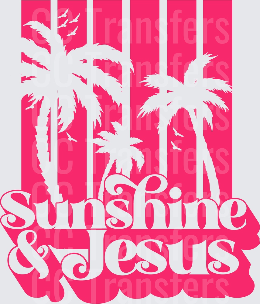 Sunshine & Jesus Palm Trees Retro Tropical Design (DTF)