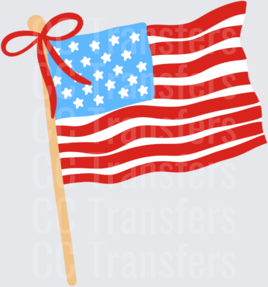 Cute American Flag on Wooden Stick with Red Bow (DTF)