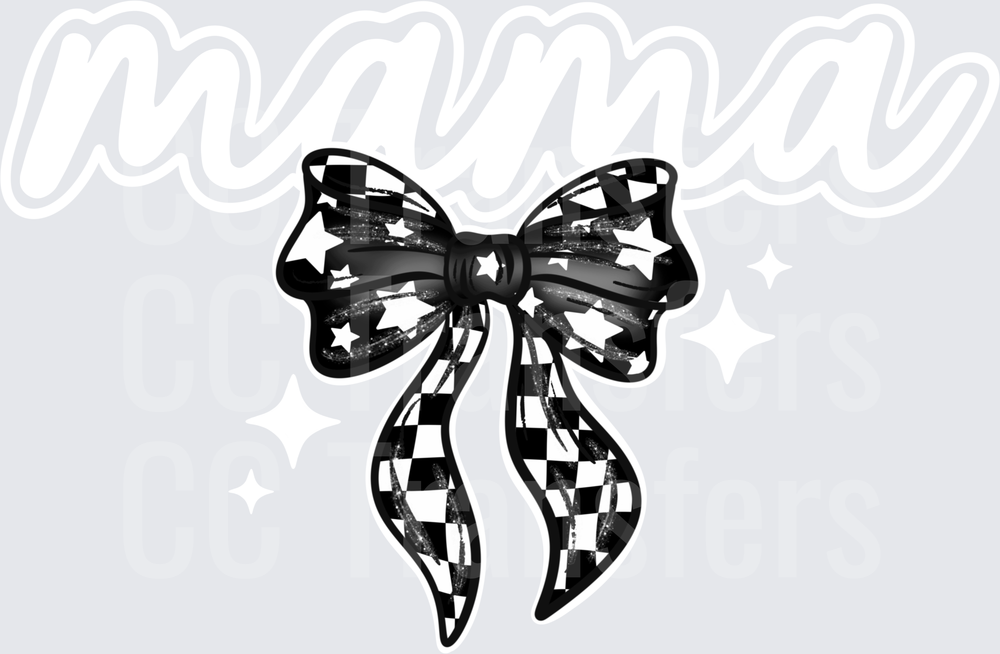 mama checkered bow white