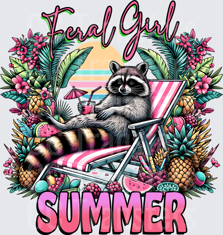 Feral Girl Summer Raccoon Beach Chair Tropical (DTF)