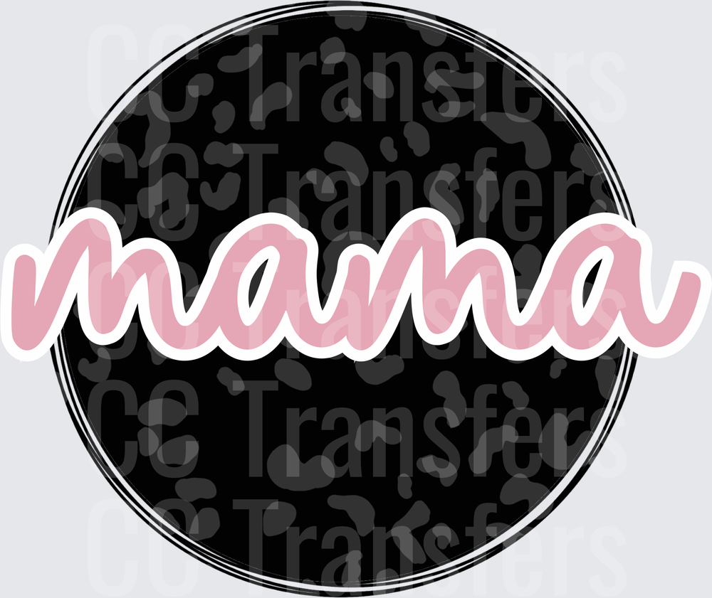 Mama Script Pink Cursive Black Leopard Circle (DTF)