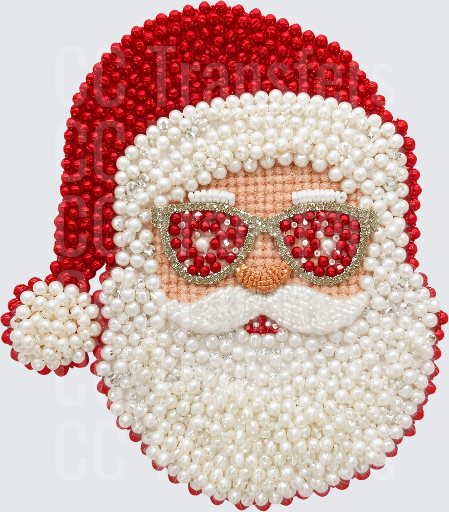 Beaded Pearl Santa Claus with Rhinestone Sunglasses (DTF)