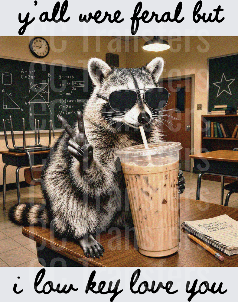 Y'all Were Feral But I Low Key Love You Cool Raccoon Teacher (DTF)