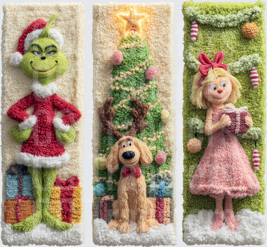Yarn Texture Christmas Trio Green Creature Dog Girl (DTF)