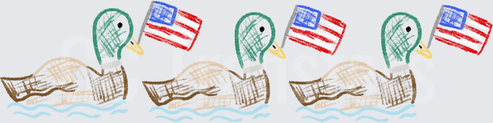 Three Patriotic Mallard Ducks Waving American Flags (DTF)